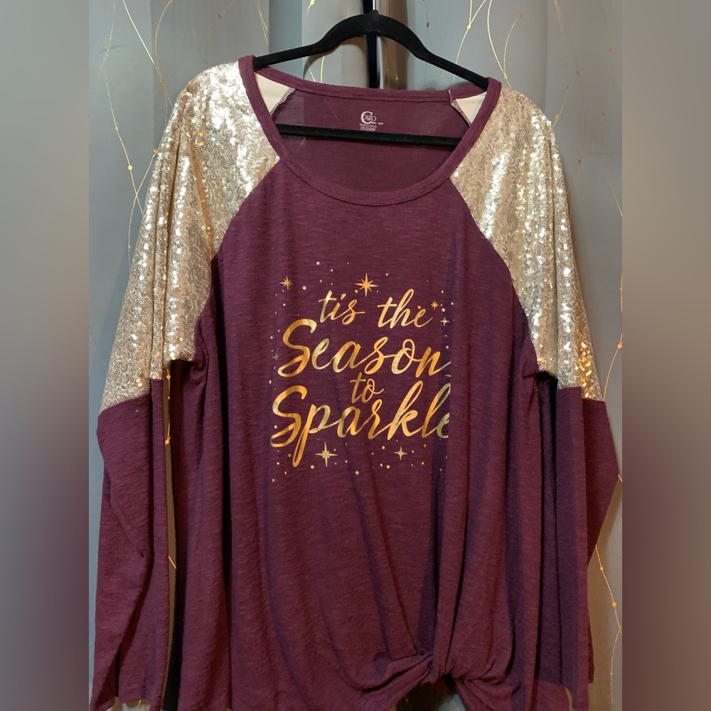 Cato plus size burgundy and gold long sleeve shirt